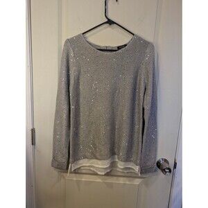 Women's Esmara Knit Glitter Crew Neck Sweater Gray Small 4/6